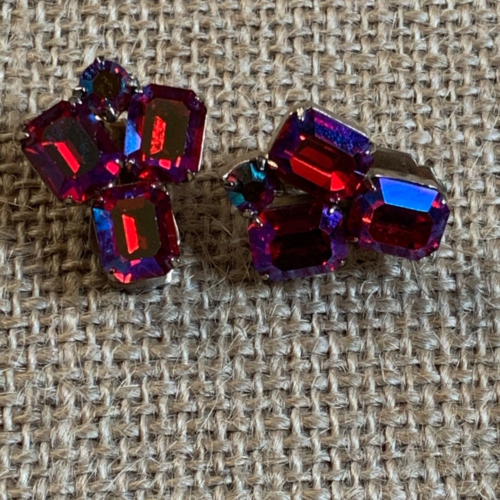 Signed WEISS red AB crystal earrings